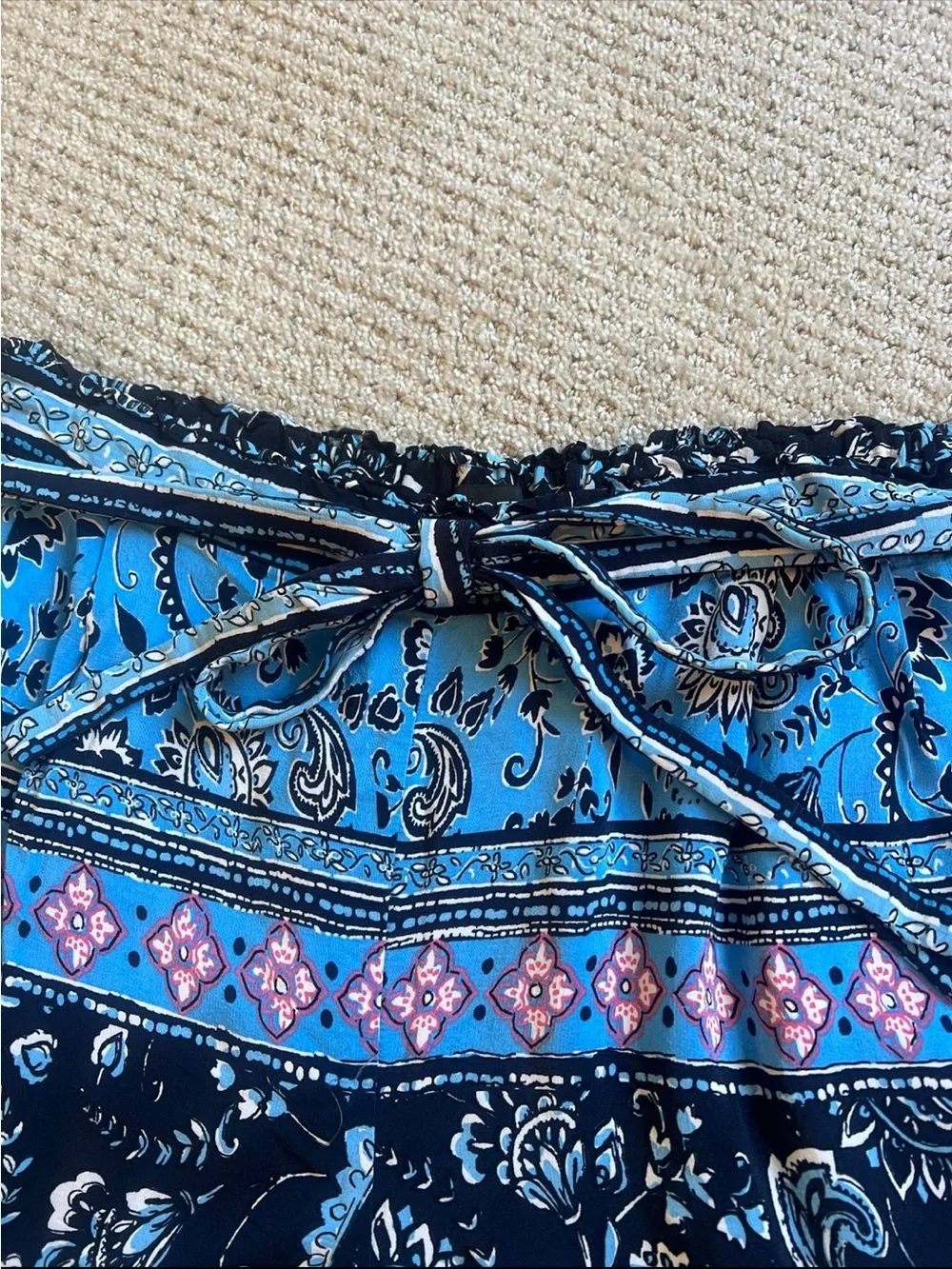 LOFT Blue Paisley-Striped High Waist Lounge Shorts